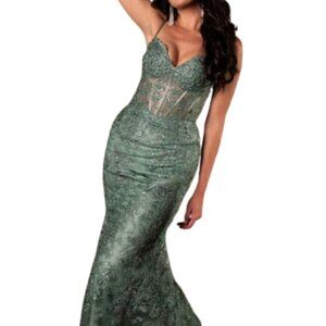 NWT May Queen RQ8138 Embroidered Prom Dress Sage Green Size 6